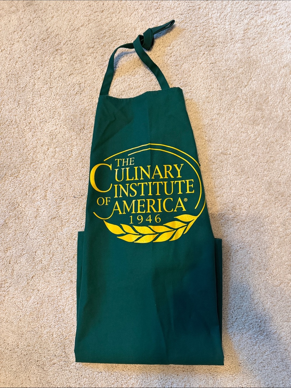 The Culinary Institute of America Kitchen Apron in Forest Green w/Gold Lettering